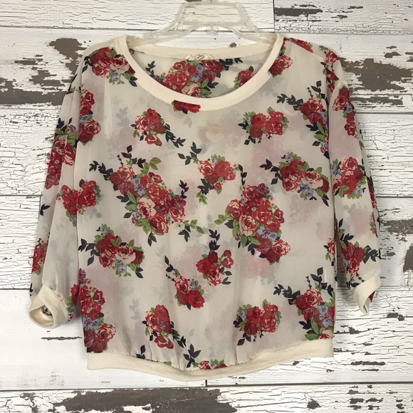 iris Tops - Sheer Floral top vintage inspired Small